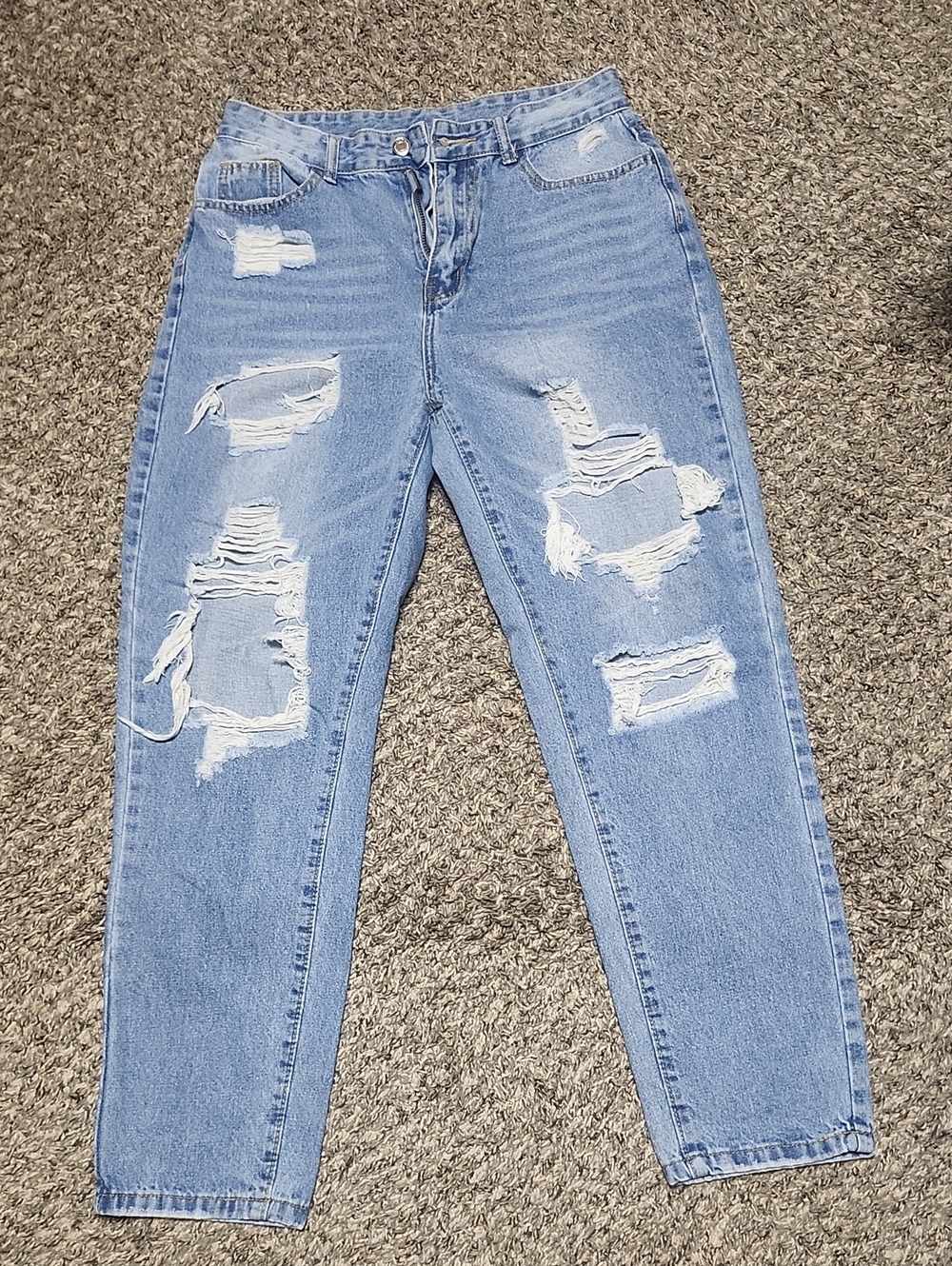 SHEIN Light Blue Distressed Boyfriend Jeans